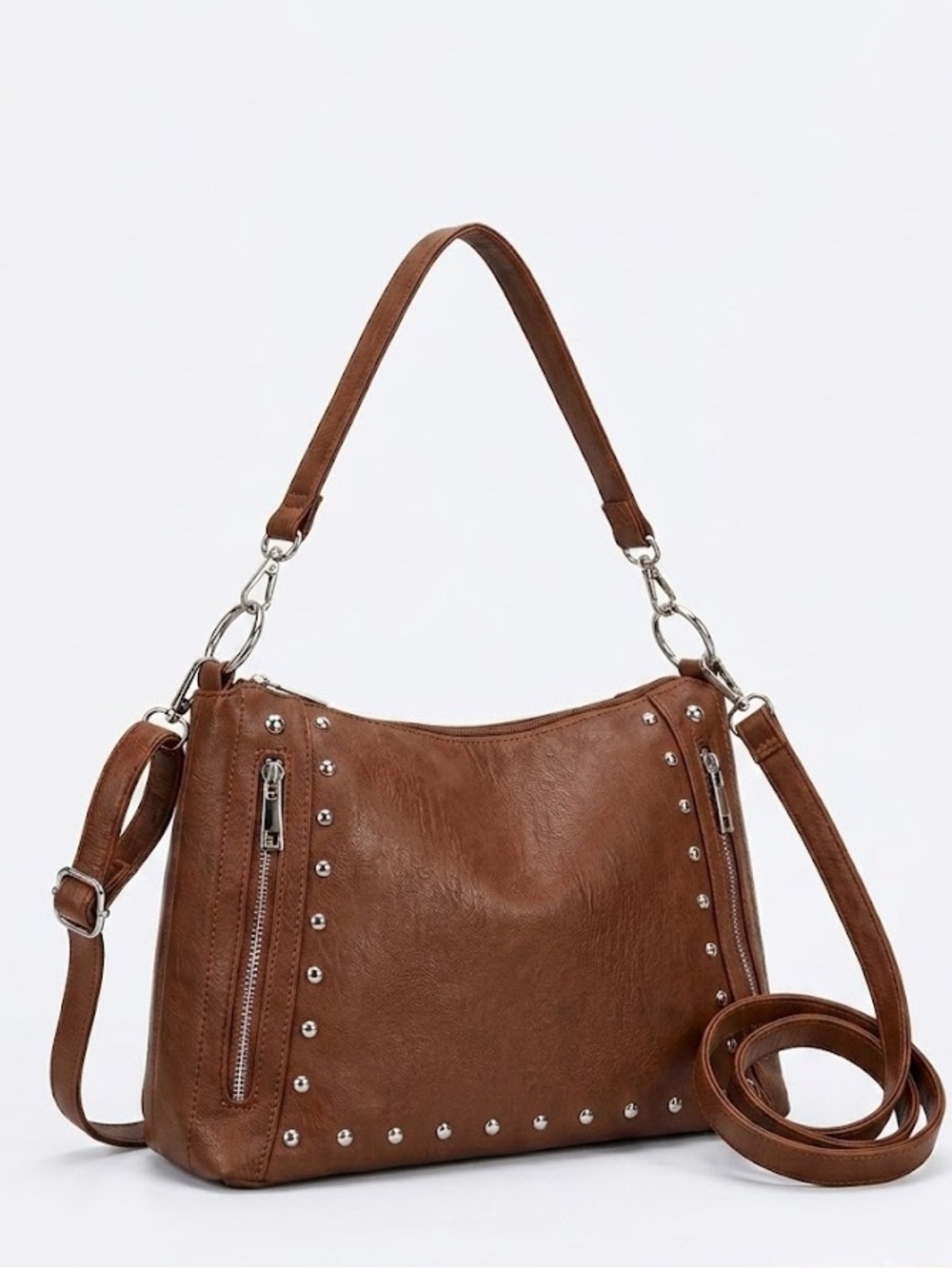 Sam & Hadley Brown Studded Shoulder Bag - 2-Strap Chic